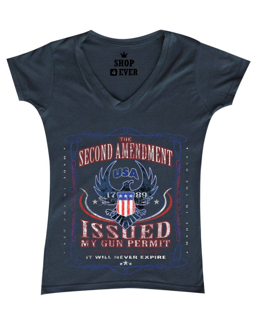 Second Amendment Issued My Gun Permit Womens V Neck T Shirt Flag