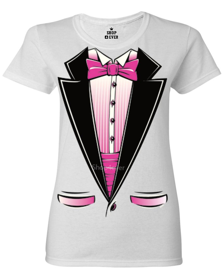 Neon Pink Tuxedo Womens T Shirt Humor Wedding Party Funny Tux Shirts 