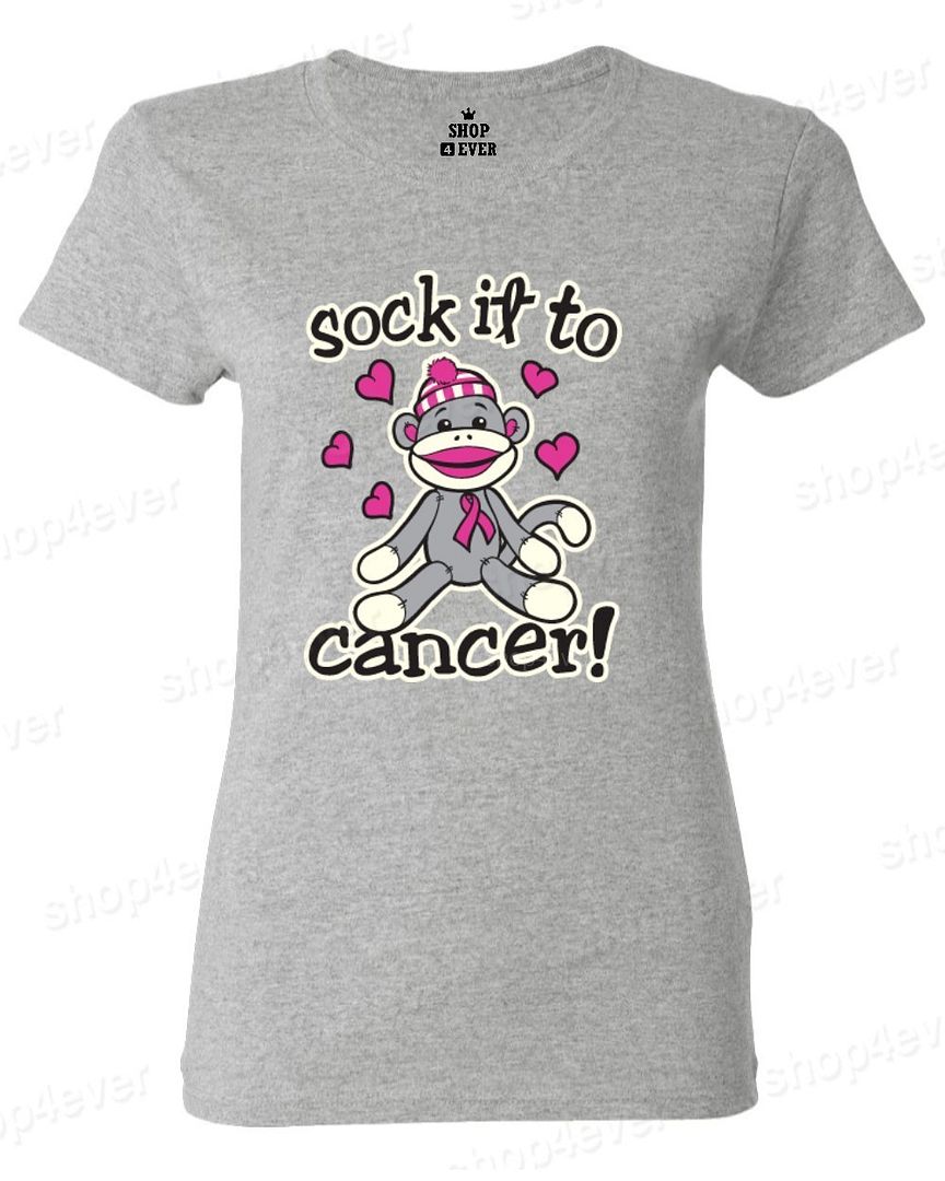 Sock it to Cancer Monkey Women's TShirt Breast Cancer Awareness Shirts