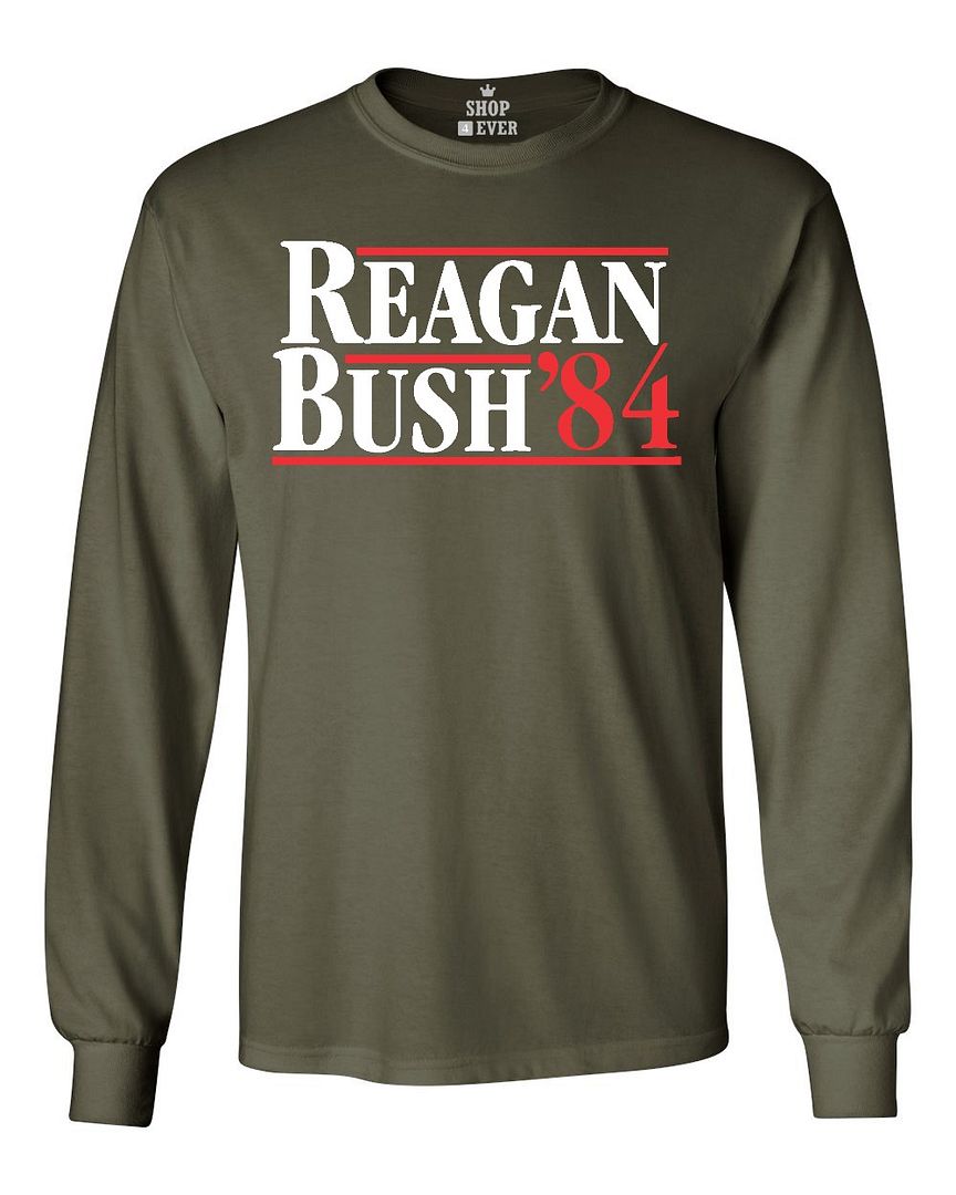 Reagan Bush '84 Long Sleeve Vintage 80's Republican Patriotic 4th Of July Tees