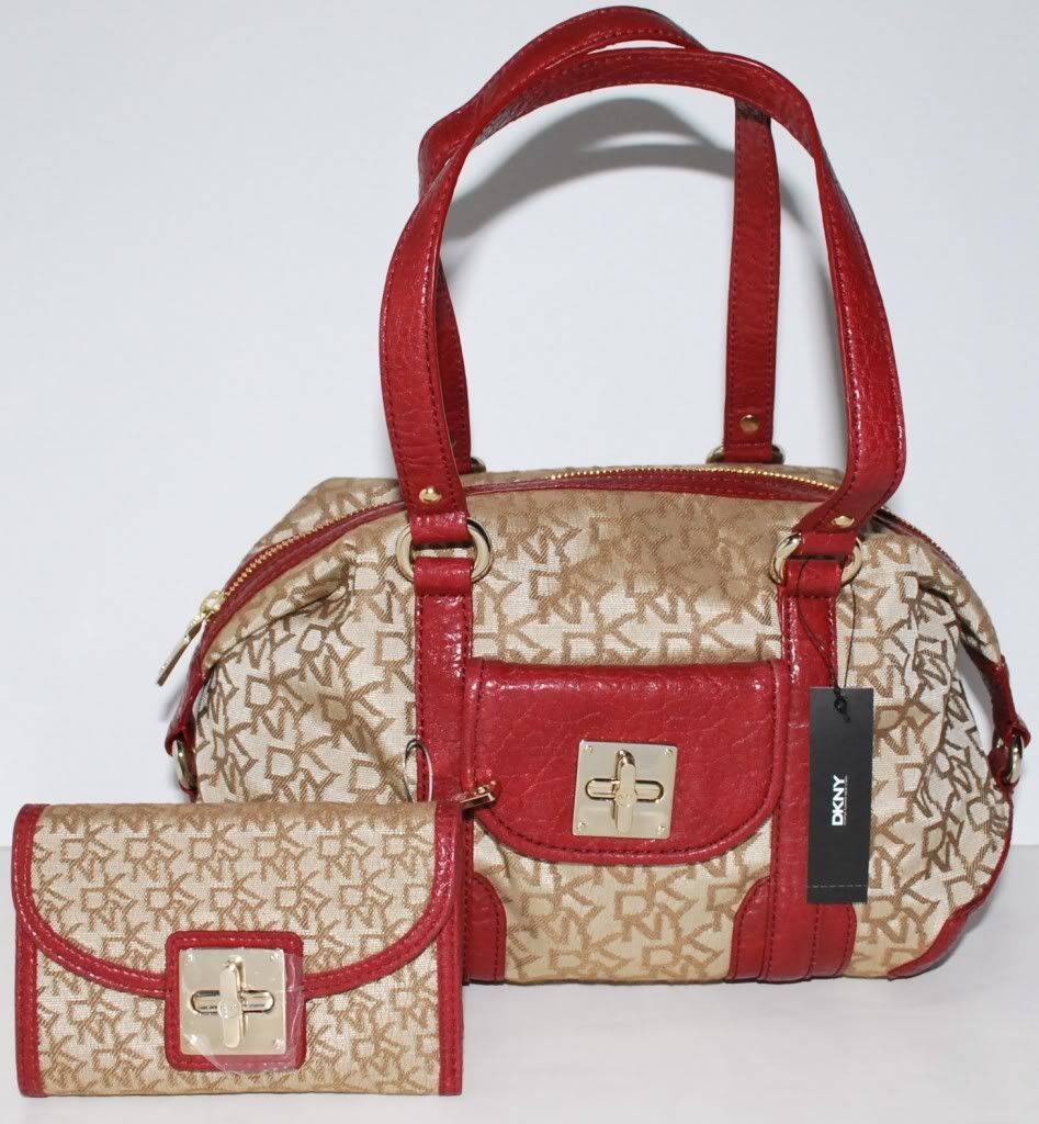 DKNY Square Turn Lock Satchel Bag Purse Handbag Sac Wallet Set