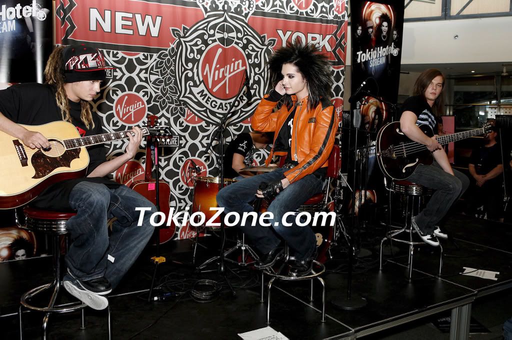 Tokio Hotel performing at Virgin Megastore