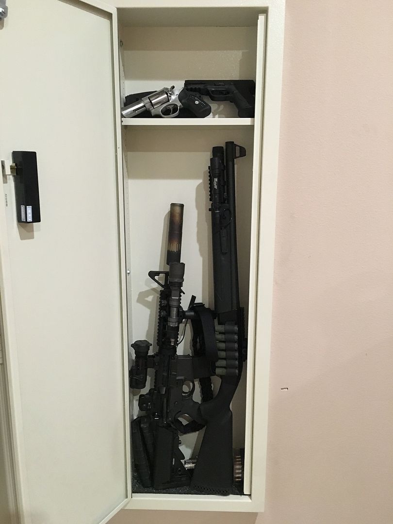 Best way to store a home defense shotgun in the bedroom?