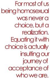 [Image] Crazy Sam's Bloginess: For most of us  being homosexual was never a choice, but a realization. Equating it with choice is actually insulting our journey of acceptance of who we are.