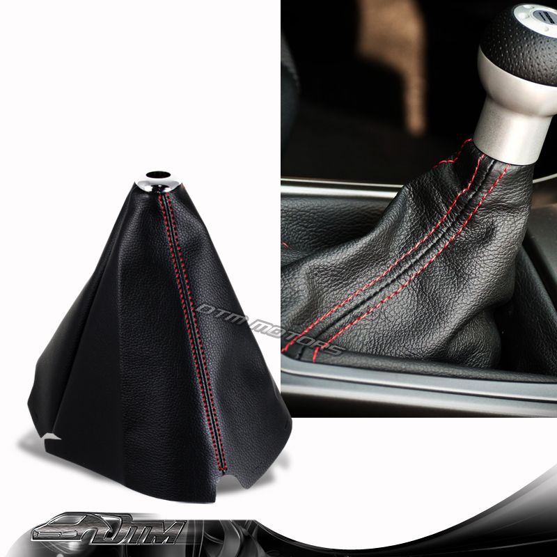 JDM Red Stitch Black PVC Leather Shifter Shift Gear Knob Boot Cover For