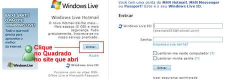 imagem que aponta onde se cadastra o email do hotmail para criar MSN