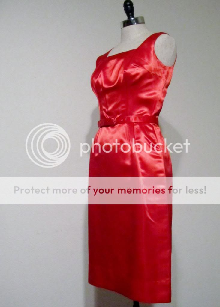 Vintage 1950s Red Dress Party Cocktail Wiggle Bombshell Red Satin S 