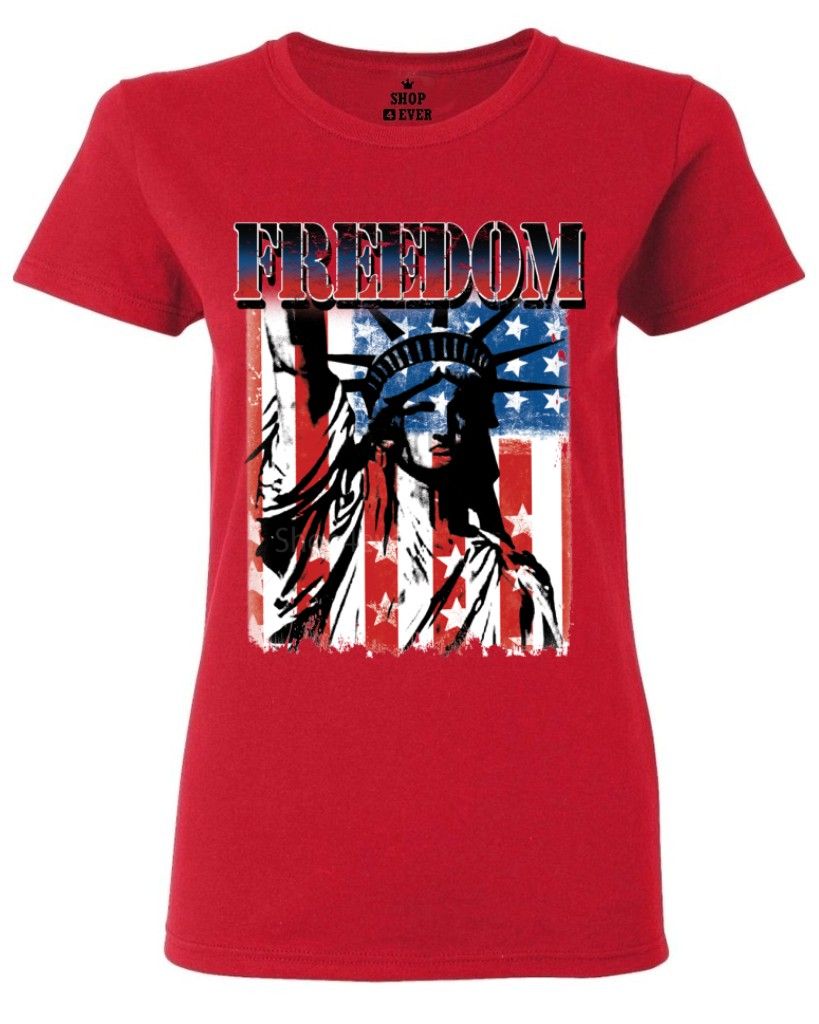 Freedom Flag Lady Liberty Women's T-Shirt American Patriotism Flag ...