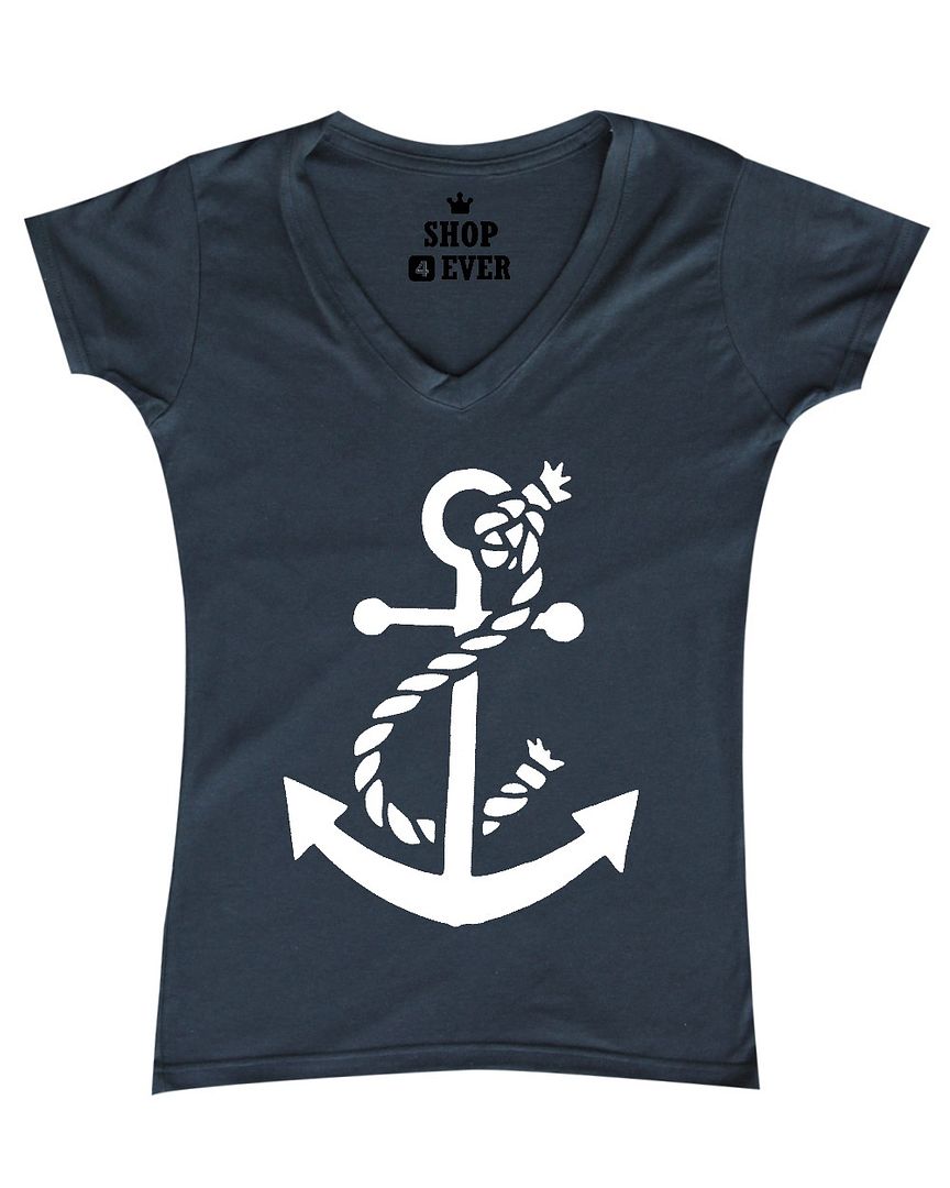 White Anchor Women's V-Neck T-shirt Nautical Ocean Sailing Sail Beach ...