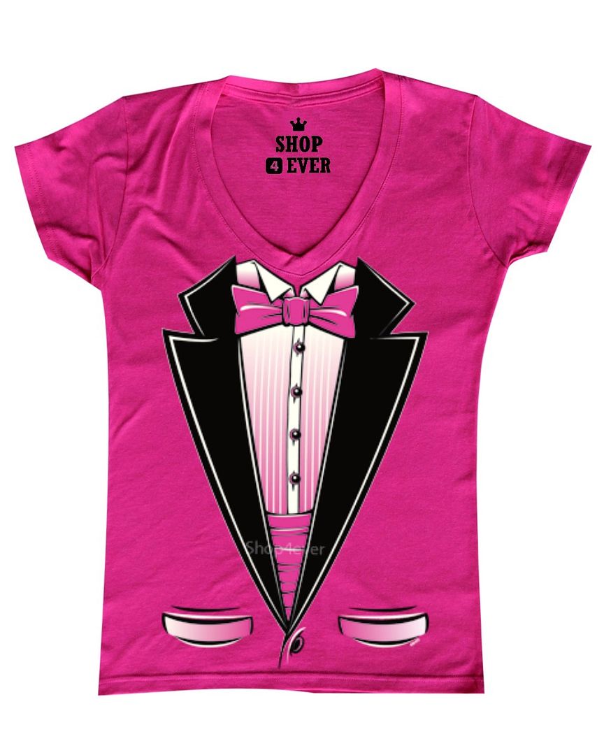 Neon Pink Tuxedo Women's V-Neck T-shirt Humor Wedding Party Funny Tux ...