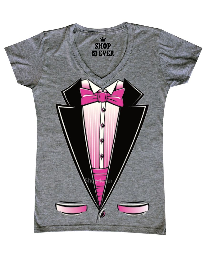 Neon Pink Tuxedo Women's V-Neck T-shirt Humor Wedding Party Funny Tux ...