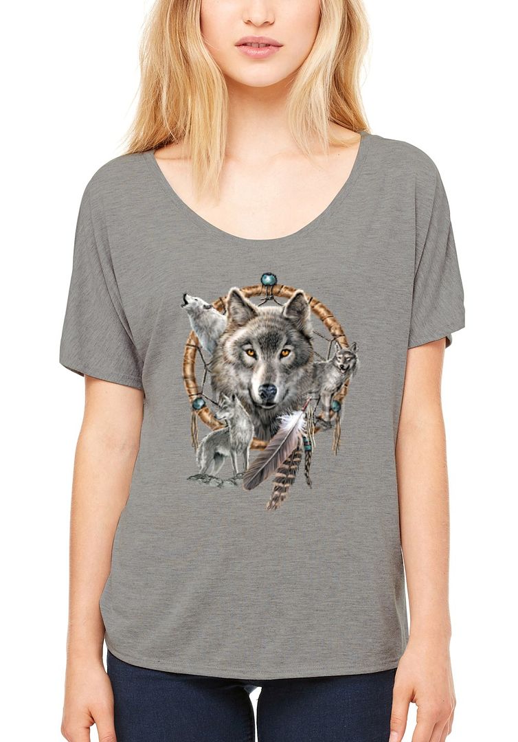 Wolves Dreamcatcher Women`s Slouchy T-shirt Native American Indian Wolf ...