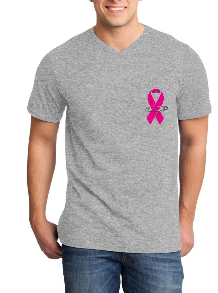 Safety Pinned Pink Ribbon Men V-Neck Breast Cancer Awareness Shirts | eBay