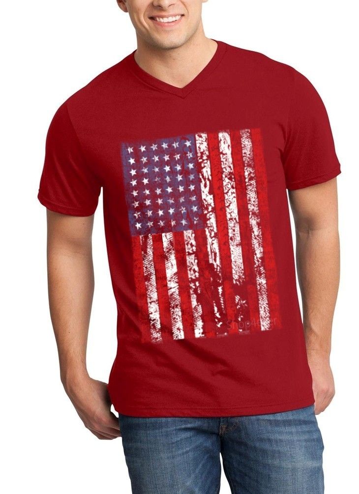 American Flag Vintage Men V-Neck Distressed USA Flag 4th of July Shirts ...