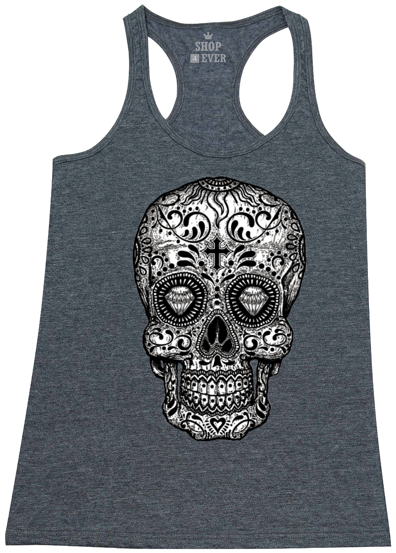 Sugar Skull Black & White Racerback Tank Top Day of the Dead Mexican ...