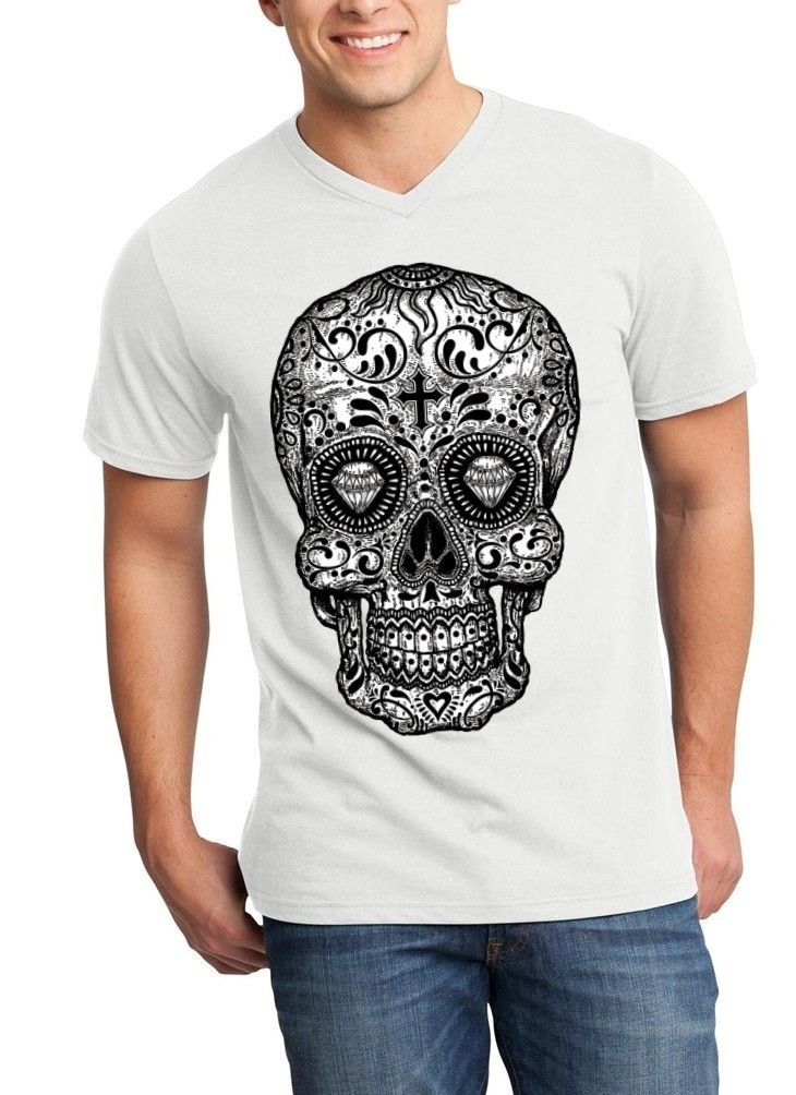 Sugar Skull Black & White Men V-Neck Day of the Dead Mexican Goth ...