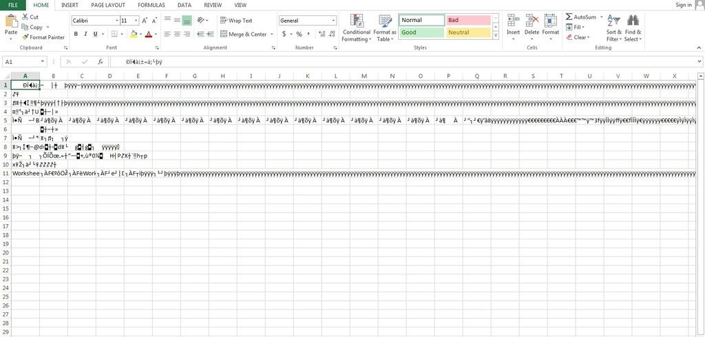 Screenshot of downloaded excel file