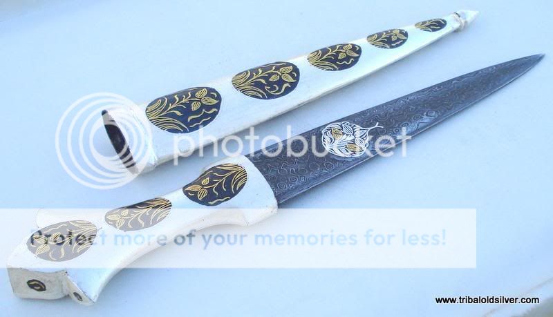 DAMASCUS STEEL BLADE KNIFE PURE GOLD & SILVER WORK IND  