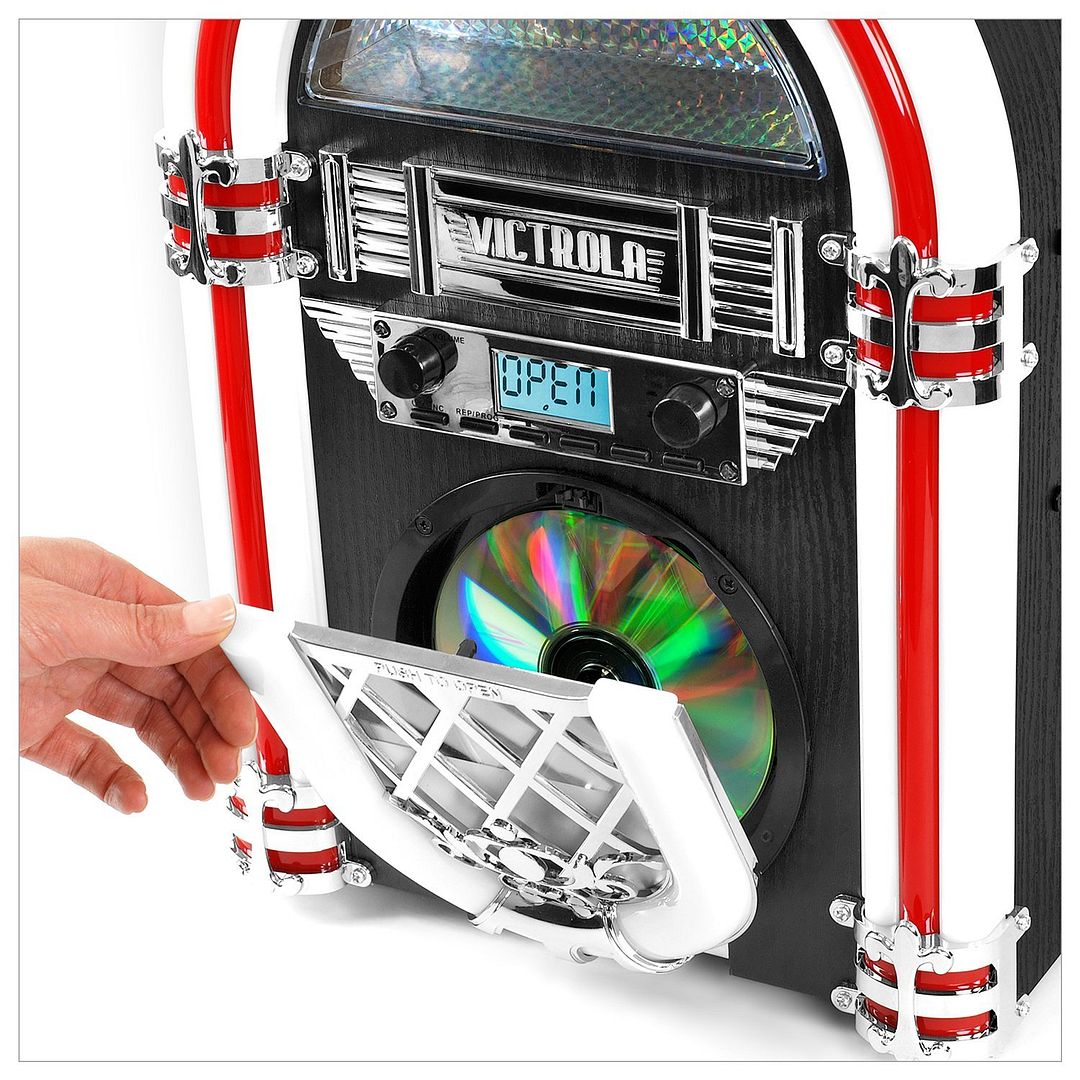 Victrola Retro Mini Desktop Jukebox CD Player FM Radio Bluetooth LED ...
