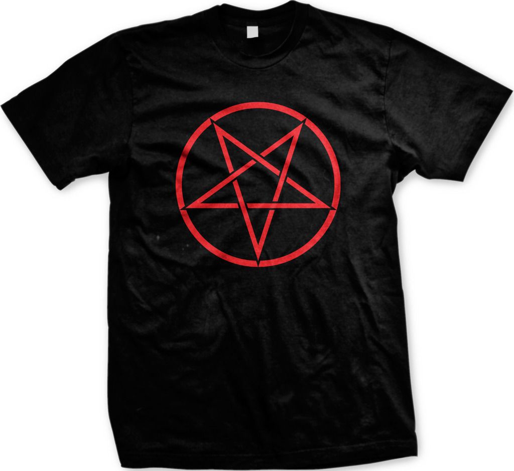 Pentagram Upside Down Red Star Devil Worship Anarchy Satan Hate Men's T ...