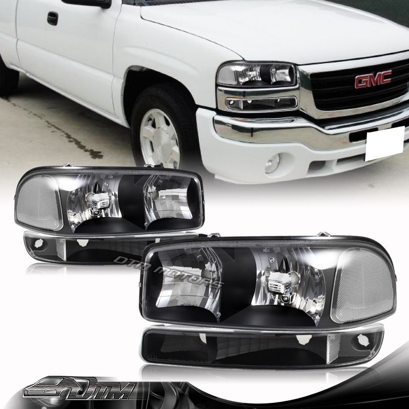 1999-2006 GMC Sierra 1500 2500 Black Housing Headlights +Bumper+Clear ...